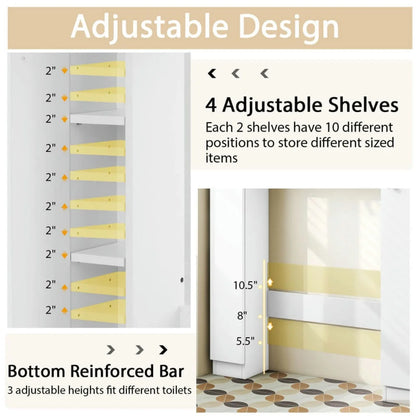 Topcobe Over The Toilet Storage Cabinet with 2 Open Compartments and 4 Adjustable Shelves, Bathroom Furniture, Bathroom Shelves, White