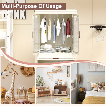 Montary Kids Portable Wardrobe w/Magnetic Doors & Hanging Rod - 4-Cube Plastic Storage Cabinet,Nursery/Bedroom