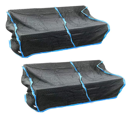 2 Pack Black Quilted Moving Storage Blanket for Sofa and Couch - 38"x108"x46" Polyester Reusable, and Washable Zig-Zag Stitching Furniture Moving Cover