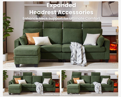 CHIC HOUSE 154.5" Sectional Sofa with Storage Ottoman Chaise, Corduroy U Shaped Sofa Convertible Sectional Couches for Living Room, 12 Seater Corner Modular Sofa with Deep Seat Throw Pillows, Green