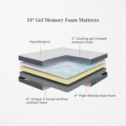 Sweetnight 10" Cool Gel Memory Foam Mattress with Zippered Cover Mattresses in a Box Medium Firm Mattress, Twin