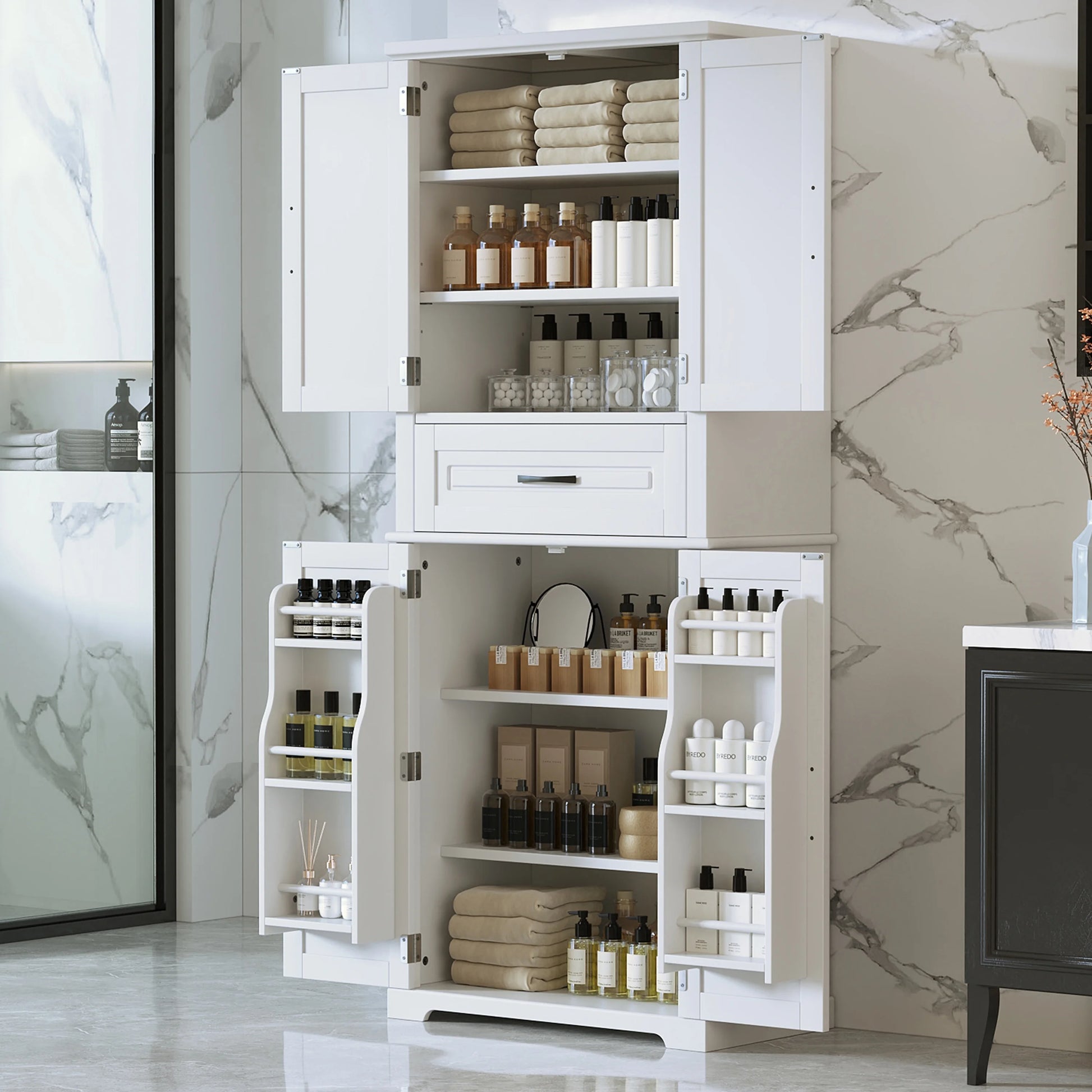 Euroco Bathroom Storage Cabinet with Multi-Functional Storage Space, Drawer with Slide Rails, Adjustable Shelf