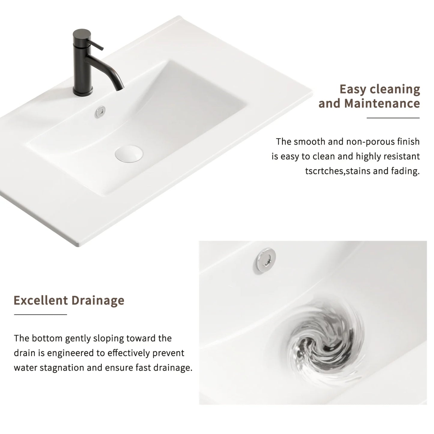 Lisonu 24-Inch Bathroom Vanity Top with Integrated Sink, White Porcelain Ceramic Vanity Sink Top with Oval Basin for a Clean, Modern Bathroom