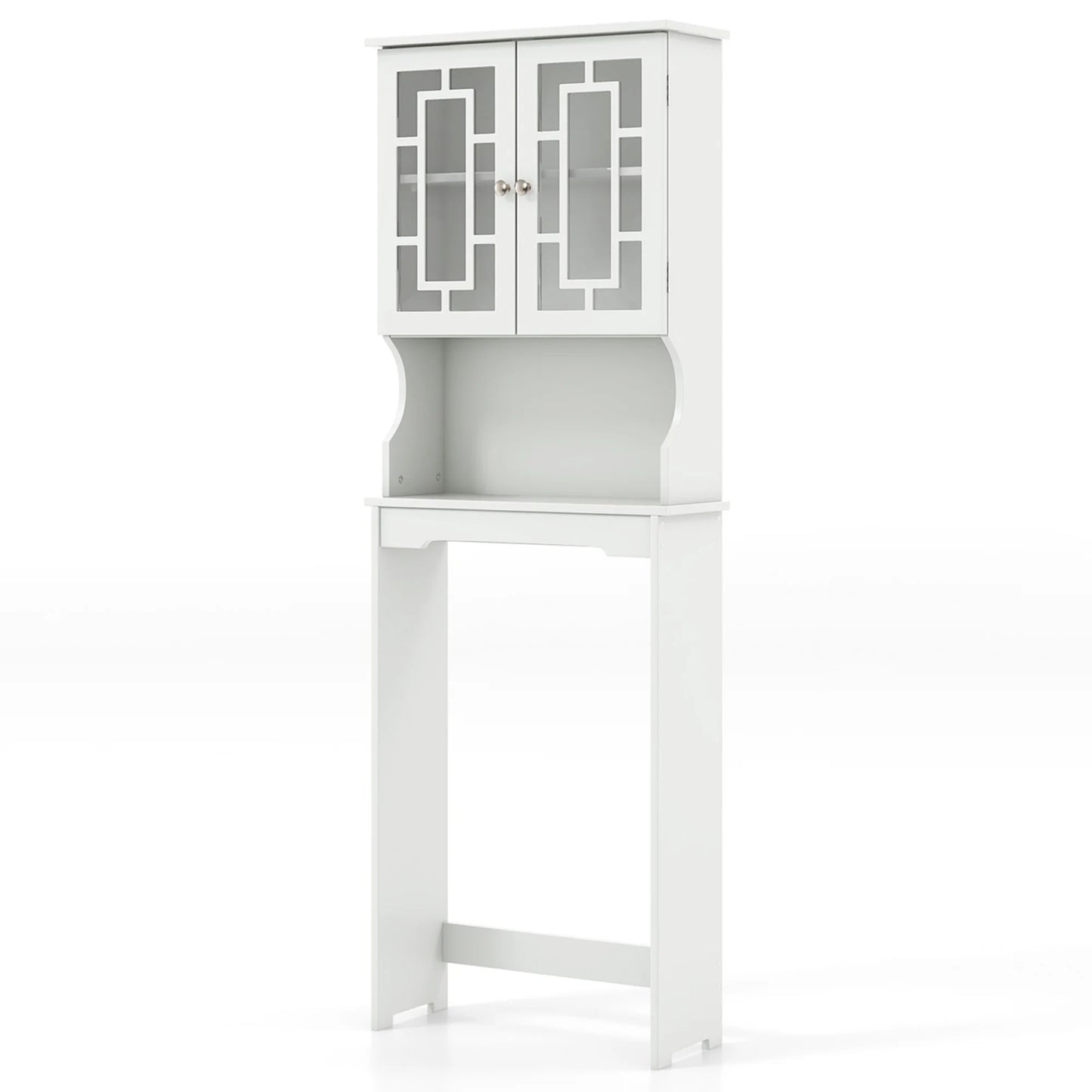 Costway Over the Toilet Storage Bathroom Spacesaver Cabinet Tower Organizer Shelf & Doors White