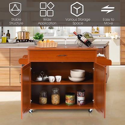 Costway Rolling Kitchen Island Cart Storage Cabinet w/Towel & Spice Rack Cherry