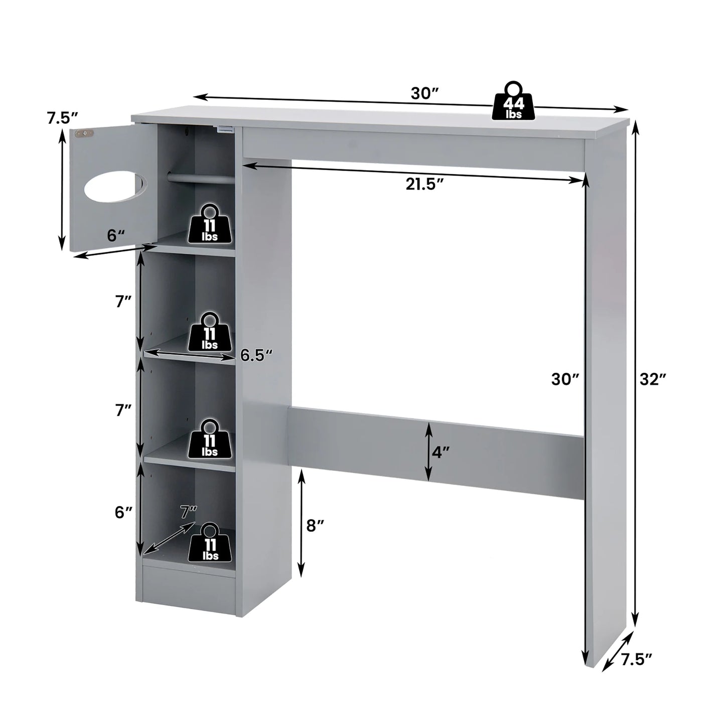 Costway Wooden Over the Toilet Storage Cabinet Bathroom Space Saver w/Paper Holder Grey