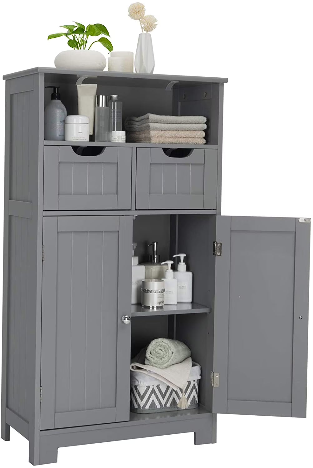 Giantex Multifunctional Floor Cabinet, Freestanding Bathroom Cabinet with Removable Drawers and Adjustable Shelf for Bathroom, Living Room, Bedroom or Entryway, 24 x 12 x 43 inches (Black)