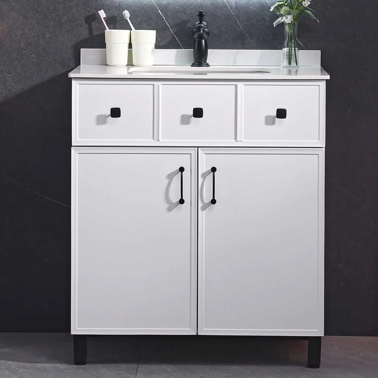 PROHIKER 29.1" Bathroom Vanity with Sink, Modern Bathroom Vanity Cabinet, Freestanding Bathroom Sink Cabinet with 1 Soft-Close Door and Metal Handle