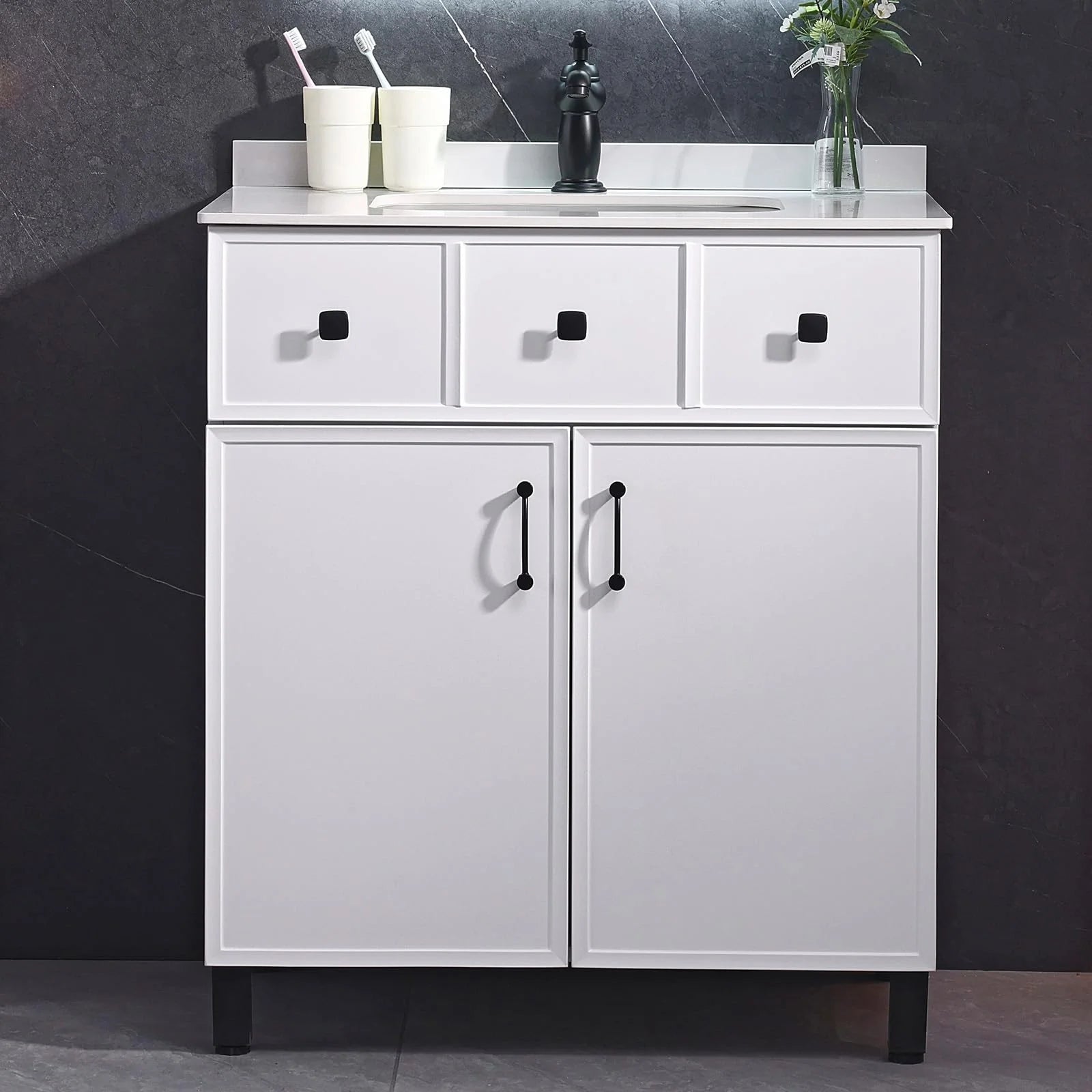 PROHIKER 29.1" Bathroom Vanity with Sink, Modern Bathroom Vanity Cabinet, Freestanding Bathroom Sink Cabinet with 1 Soft-Close Door and Metal Handle