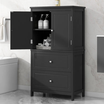 EUROCO Bathroom Floor Storage Cabinet,Bathroom Storage Unit,Freestanding Cabinet with 2 Drawers and 2 Doors,Adjustable Shelf,11.8 x 23.6 x 43.3 Inches,White