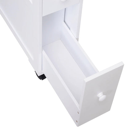 Homcom Wood Rolling Bathroom Side Storage Cabinet, White