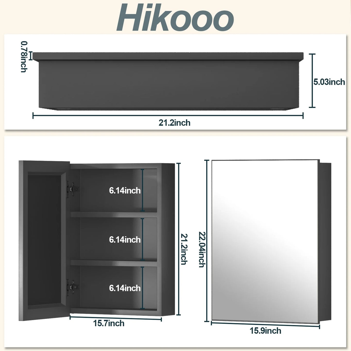 Ciumeeo Bathroom Wall Cabinet Single Door Wall Mount Storage Medicine Cabinet with Mirror and Hidden Shelves Black