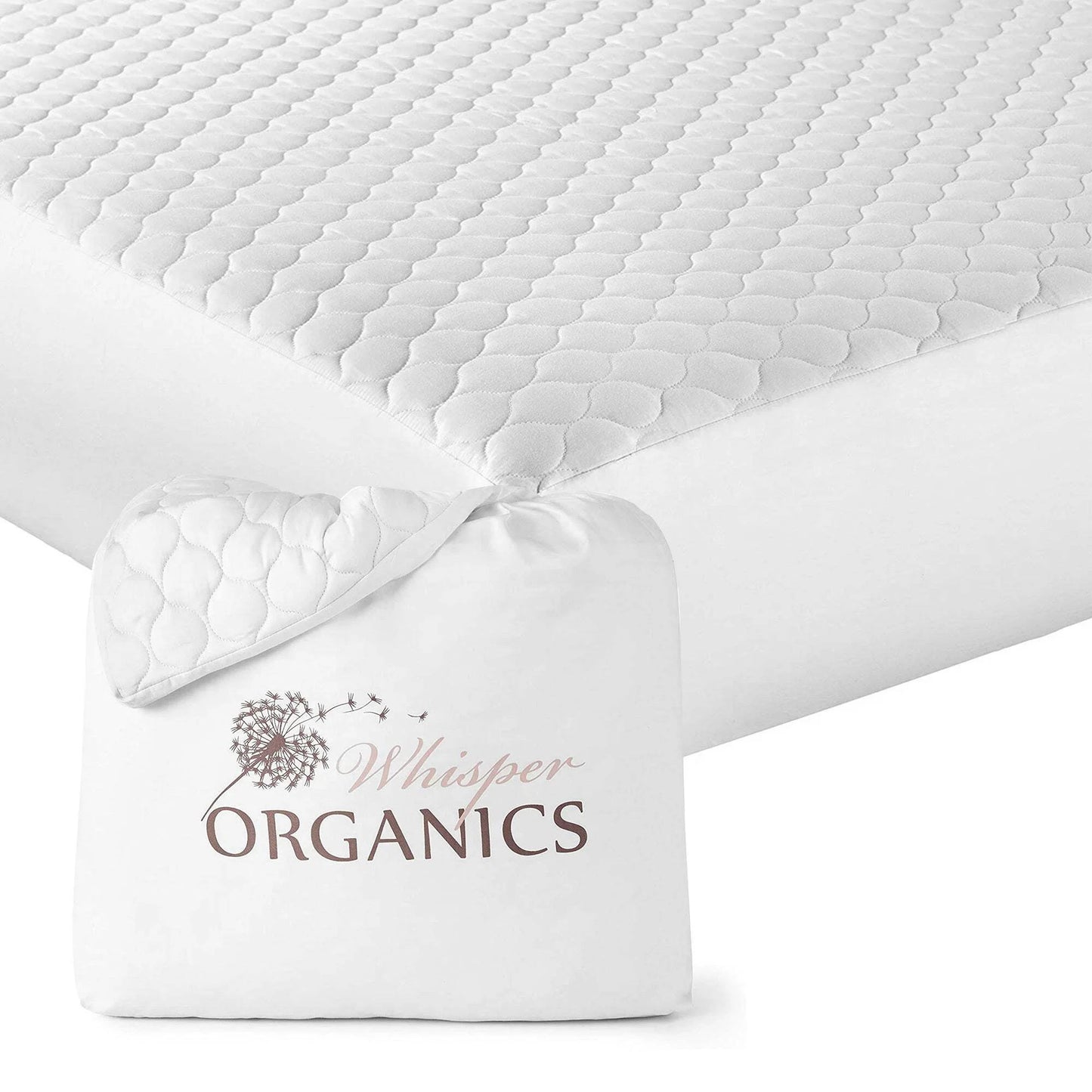 Whisper Organics 100% Cotton Organic Mattress Protector, 300TC Mattress Pad, Queen size, Ivory