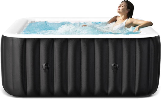 73 inch Outdoor Inflatable Hot Tub with 130 Bubble Air Jets, 4-6 Person Square Portable Hottub Spa with LED Control Panel, Blow Up Spa Bathtub with 2 Filter, Temperature up to 104° F