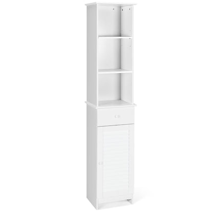 Costway Bathroom Tall Storage Cabinet Freestanding Linen Tower w/Open Shelves & Drawer