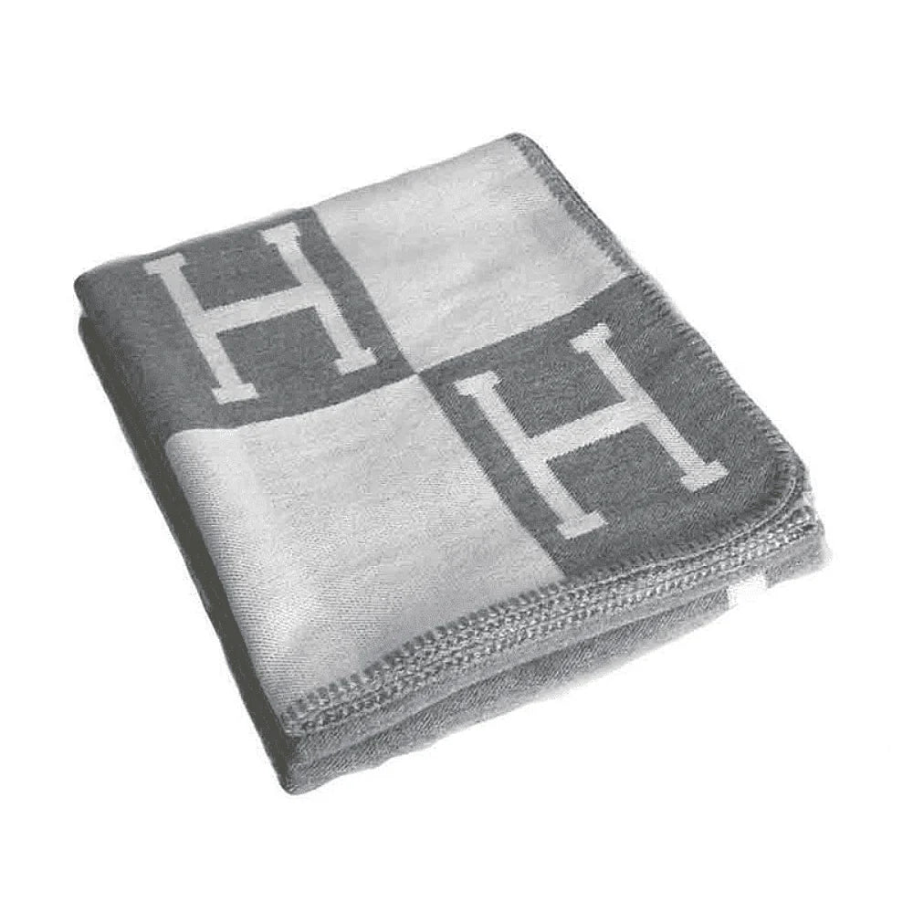 Gray Merino Wool Blanket, Cashmere Plaid Throws 67" x 53"