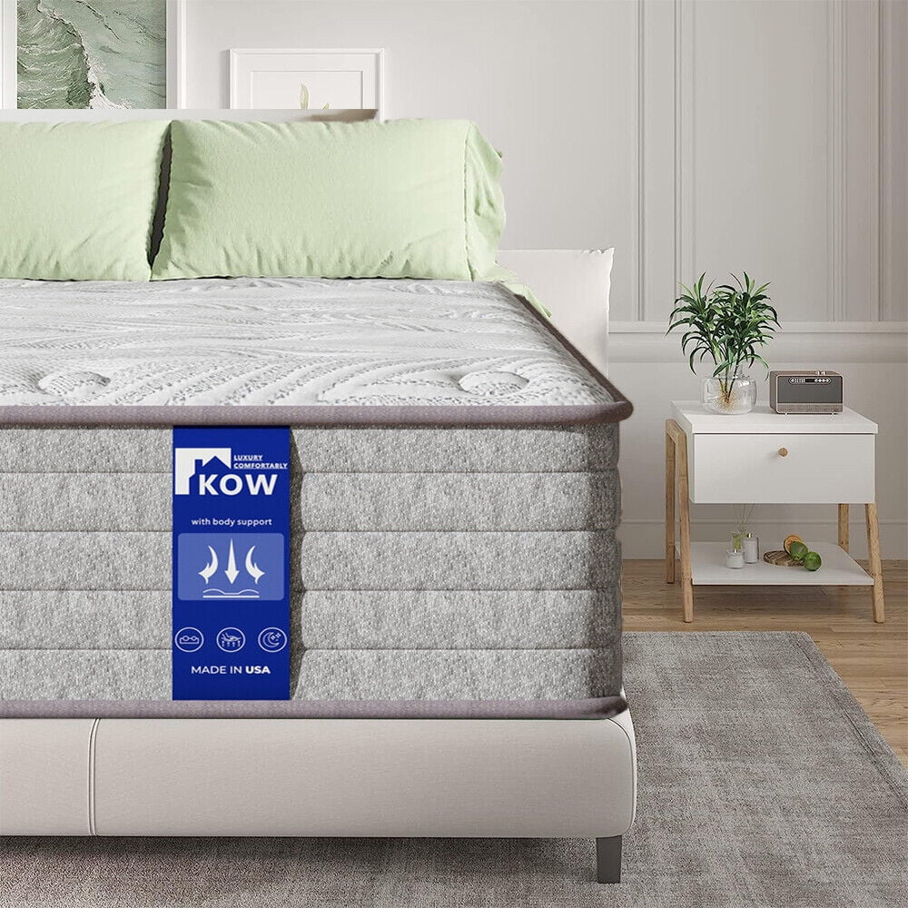 KOW® 12 inch Queen Size Gel Memory Foam Mattress in a box,Medium Firm,Pressure Relief,5 Zones Support,Egde Support