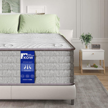 KOW® 12 inch Queen Size Gel Memory Foam Mattress in a box,Medium Firm,Pressure Relief,5 Zones Support,Egde Support