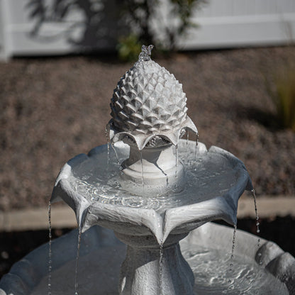 XBrand 44" H White Fiberglass/Resin 2-Tier Solar Water Fountain w/Solar Panel and Auto-Shut Off Pump, Solar Garden Fountain, Tall Outdoor Fountain, Two Tiered Birdbath Fountain