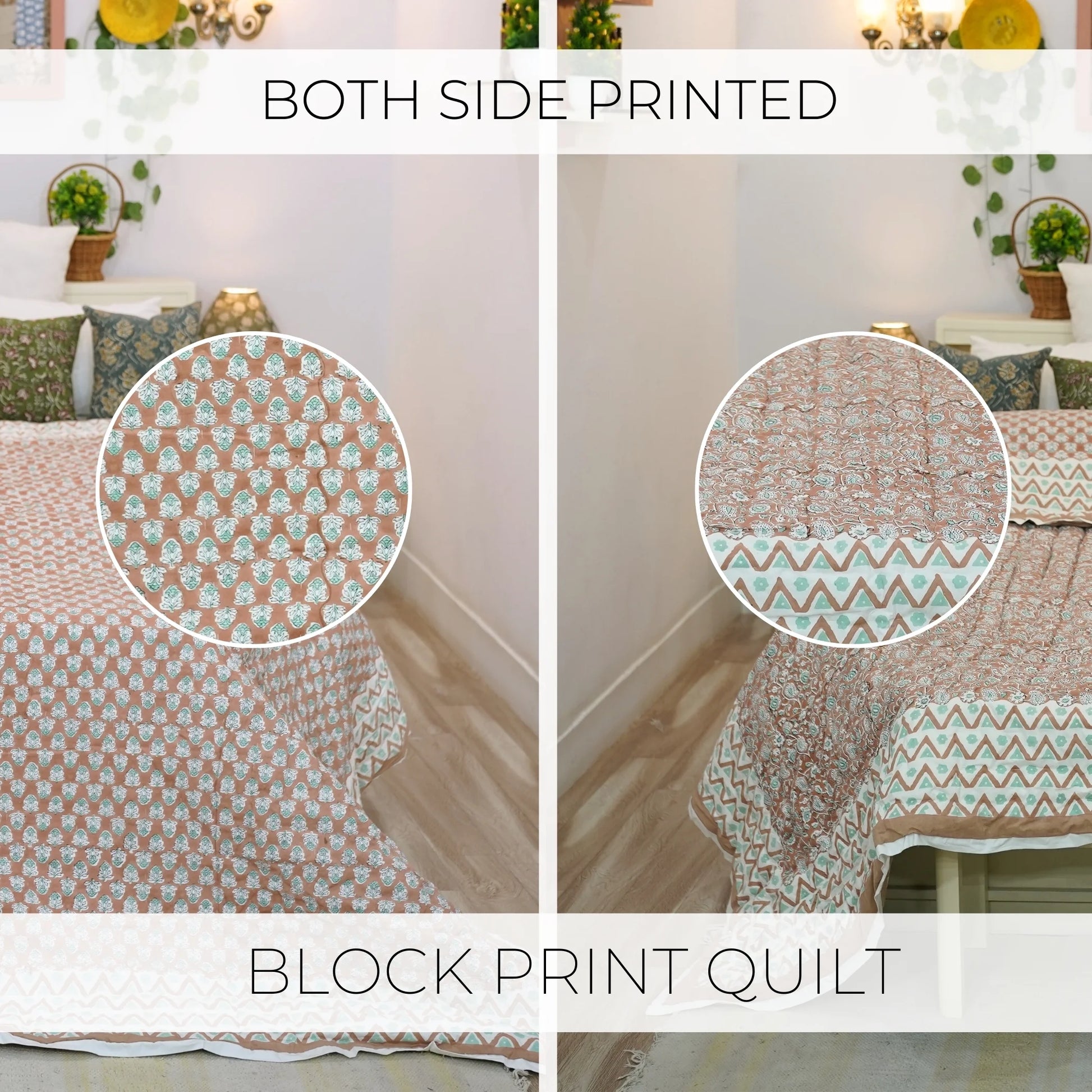 Handmade quilt, block printed floral quilt, boho decorative winter quilt, Indian bedding quilt, throw and blanket for room