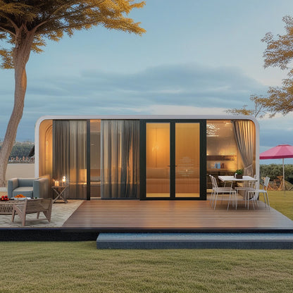 Luxury Modern prefab Cabin - 19ft Mobile Capsule with Bedroom, Kitchen and Bathroom, Storm Resistant prefab Cabin -16 Typhoon and 12 Earthquake Proof Mobile Cabin for Travel and Outdoor Living