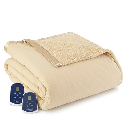 Shavel Home Products Micro Flannel® Reverse to Sherpa Electric Blanket, Full, Chino