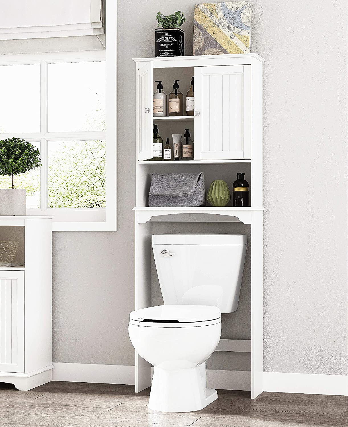 Spirich Home Bathroom Shelf Over-The-Toilet, Bathroom SpaceSaver, Bathroom Storage Cabinet Organizer, White