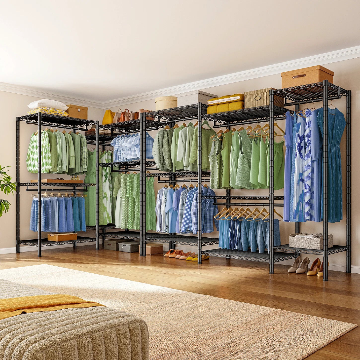 EnHomee Heavy Duty Clothes Rack with 5 Hanging Rods & 8 Shelves,Max Load 905 LBS Adjustable Metal Wardrobe Closet Organizer,Black