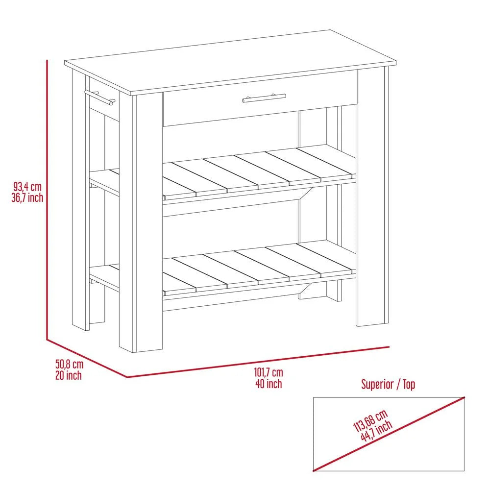 Depot E-Shop Delos 40 Kitchen Island with 2 Shelves, Drawer, 4 Legs, and Towel Rack, Black/Light Oak
