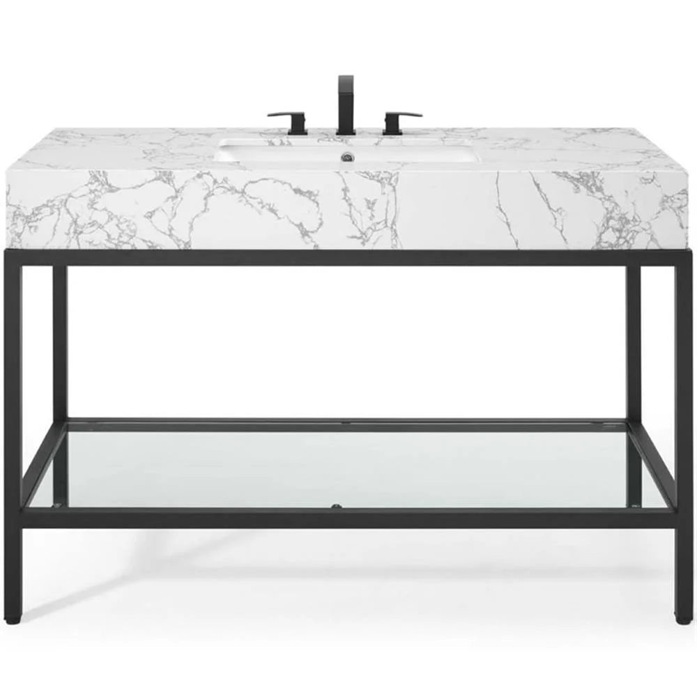 Modway Kingsley 50" Black Stainless Steel Bathroom Vanity in Black White