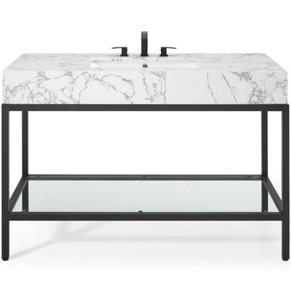 Modway Kingsley 50" Black Stainless Steel Bathroom Vanity in Black White
