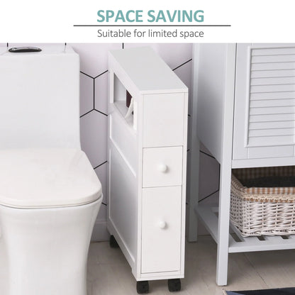 Homcom Wood Rolling Bathroom Side Storage Cabinet, White