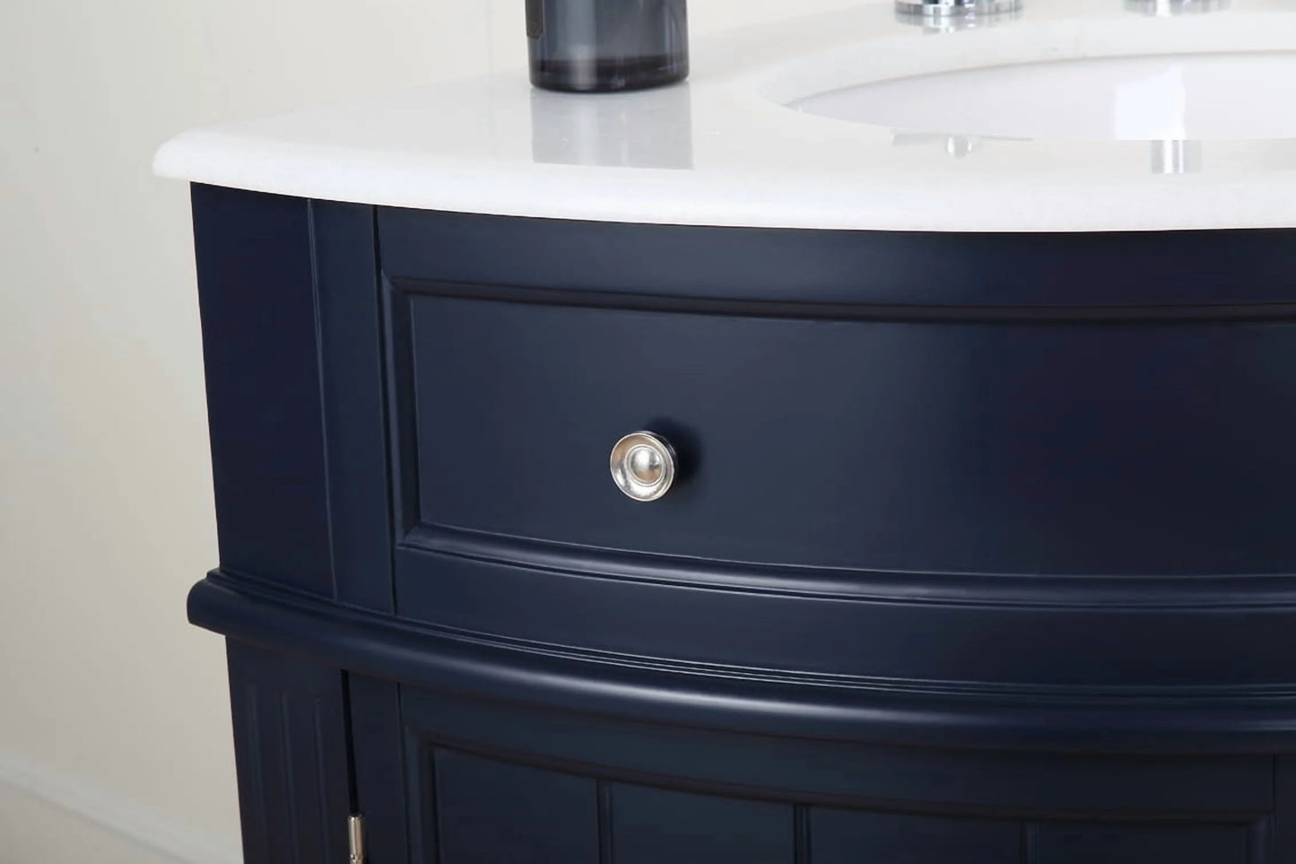 Tennant Brand 24" Navy Blue Corner Bathroom Vanity with White Quartz Top