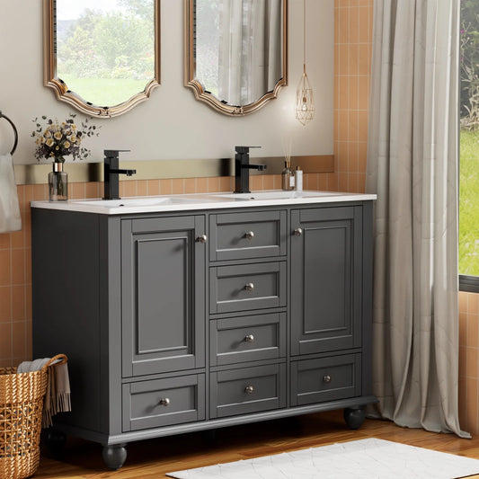 Eclife 48" Double Sink Bathroom Vanity with Top, Zinc Alloy Faucet, Painted Surface, Soft-Close Doors
