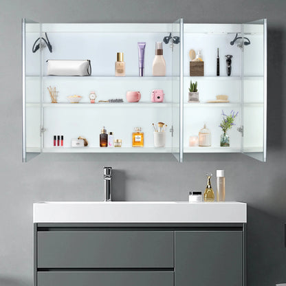 Ktaxon 48"x28" LED Bathroom Mirror Cabinet with Lights, Wall-Mounted Medicine w/Defogger, Dimmable, Memory function, Outlets & USB, White