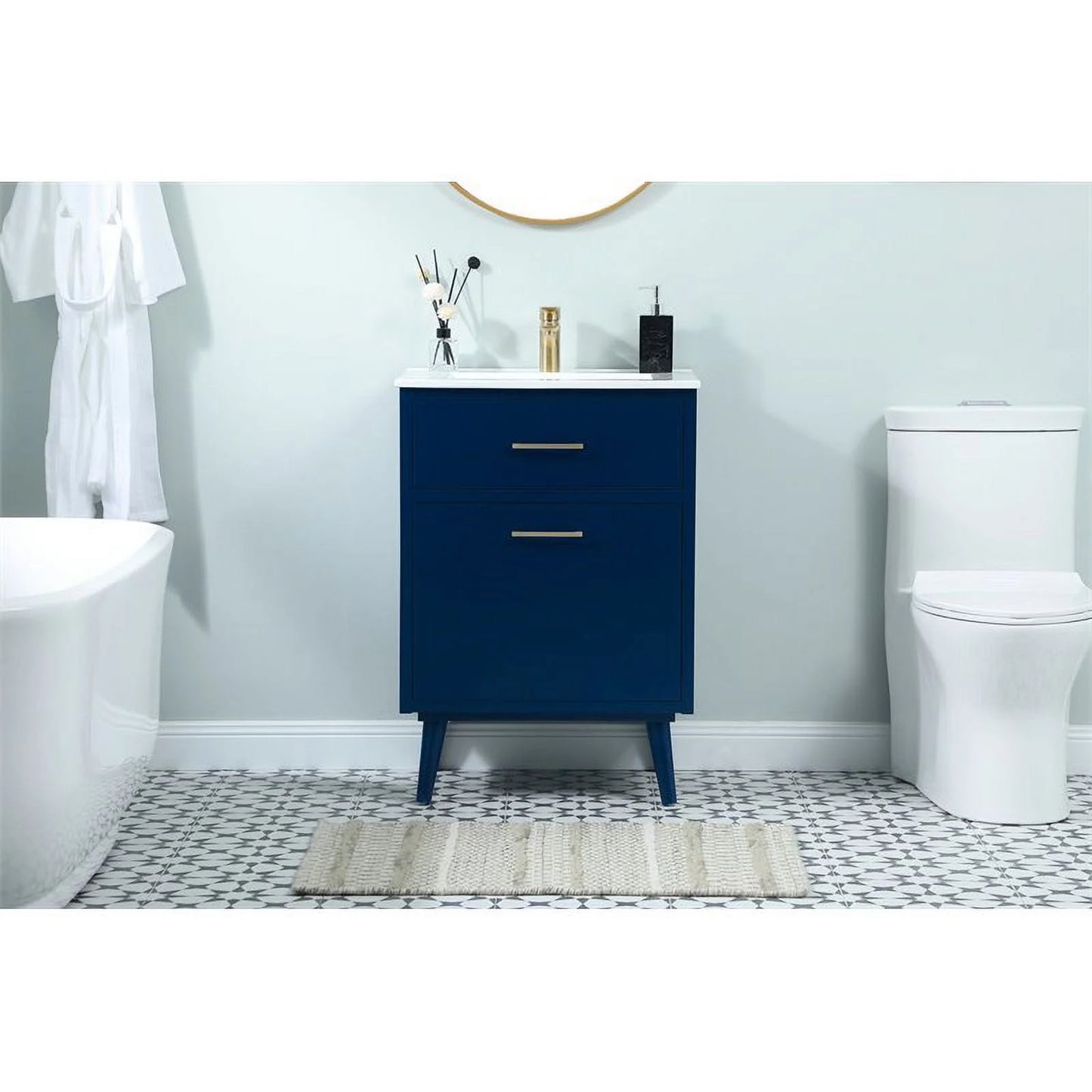Elegant Decor Boise 24" Solid Wood and MDF Bathroom Vanity in Blue