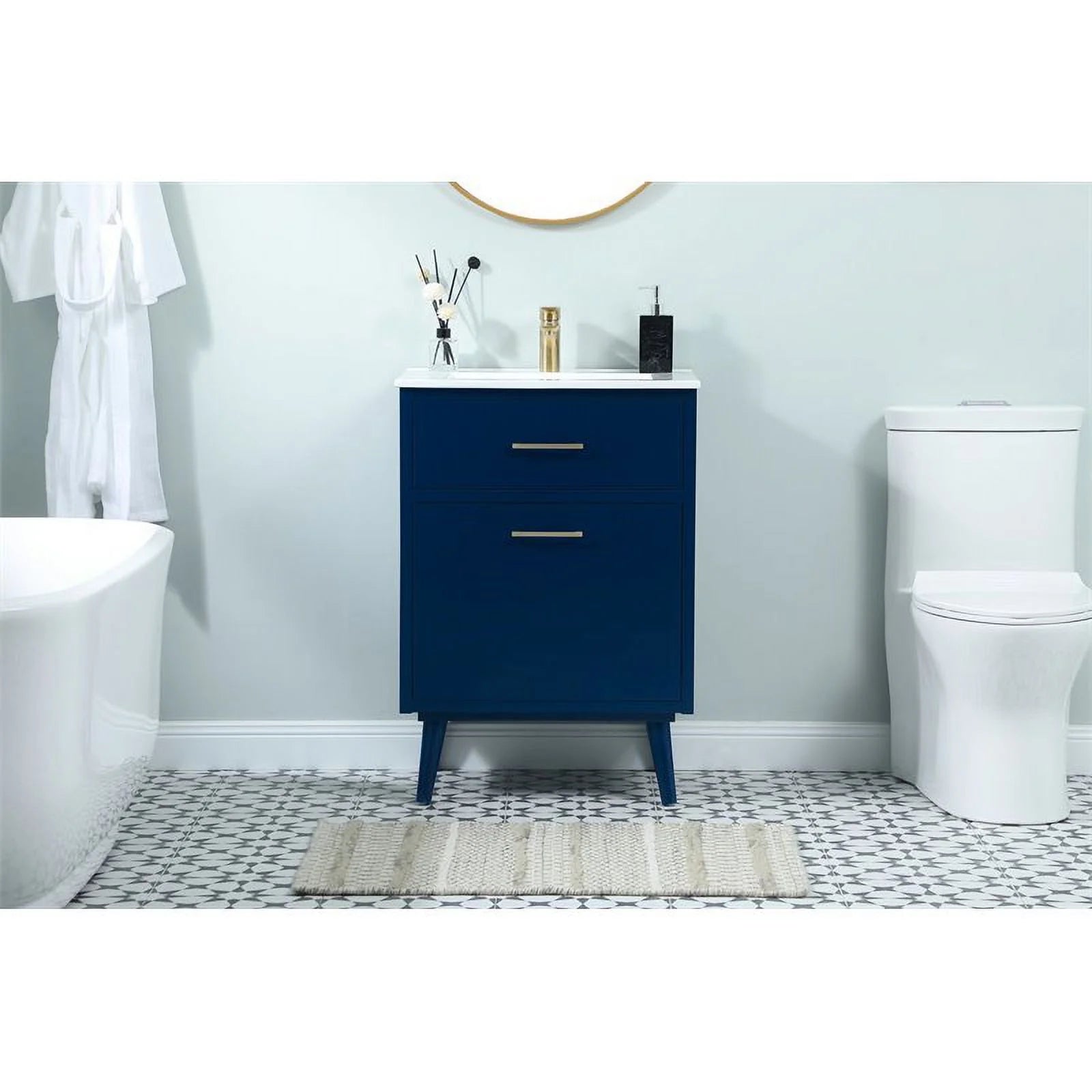 Elegant Decor Boise 24" Solid Wood and MDF Bathroom Vanity in Blue