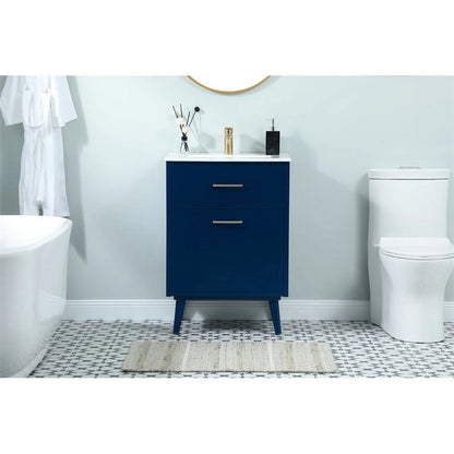 Elegant Decor Boise 24" Solid Wood and MDF Bathroom Vanity in Blue