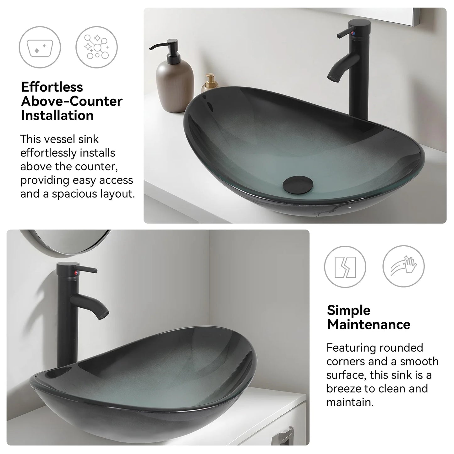 PULUOMIS Bathroom Vanity, 30" Bathroom Vanity with Sink Combo Set, Brown Modern Wood Bathroom Cabinet with Black Ceramic Bathroom Sink