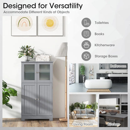 Topbuy Bathroom Storage Cabinet Freestanding Storage Cabinet w/4 Doors Wooden Kitchen Cupboard w/Adjustable Shelf