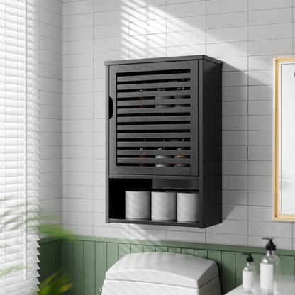 Bathroom Wall Cabinet, Medicine Cabinet Over The Toilet, Bamboo Hanging Storage Organizer with Single Door and Open Bottom Shelf, for Kitchen Living Room, Natural