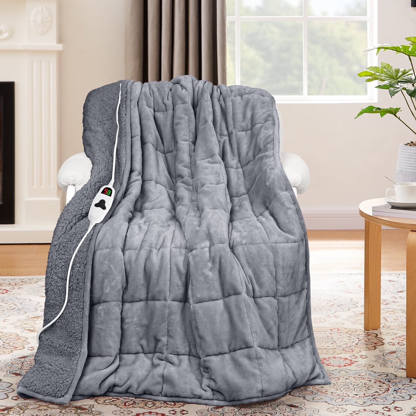 PMONPA Heated Weighted Blanket for Adults, Sherpa Fleece Electric Blanket Queen Size ,60° x 80°, 20lbs