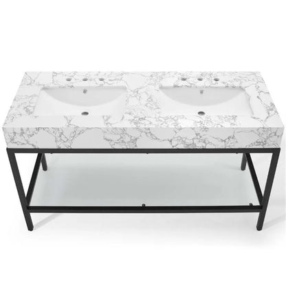 Modway Kingsley 60" Black Stainless Steel Bathroom Vanity in Black White