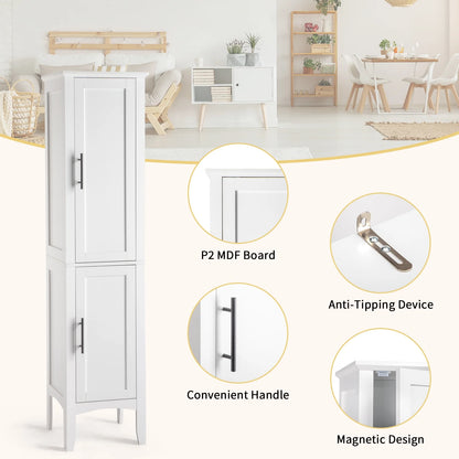Ktaxon Bathroom Storage Cabinet Narrow Tall, Freestanding Cabinet Storage Tower with 2 Door, White