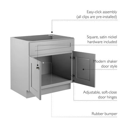 Design House Brookings 30" Ready to Assemble Solid Wood Bathroom Vanity, Sherwin Williams Gray