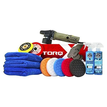 Chemical Guys BUF_209X TORQX Random Orbital Polisher, Complete Detailing Kit with Pads, Pad Cleaner & Conditioner, Towels (Safe for Cars, Trucks, SUVs, & More) 700W, Orbit 8mm - 12 Items