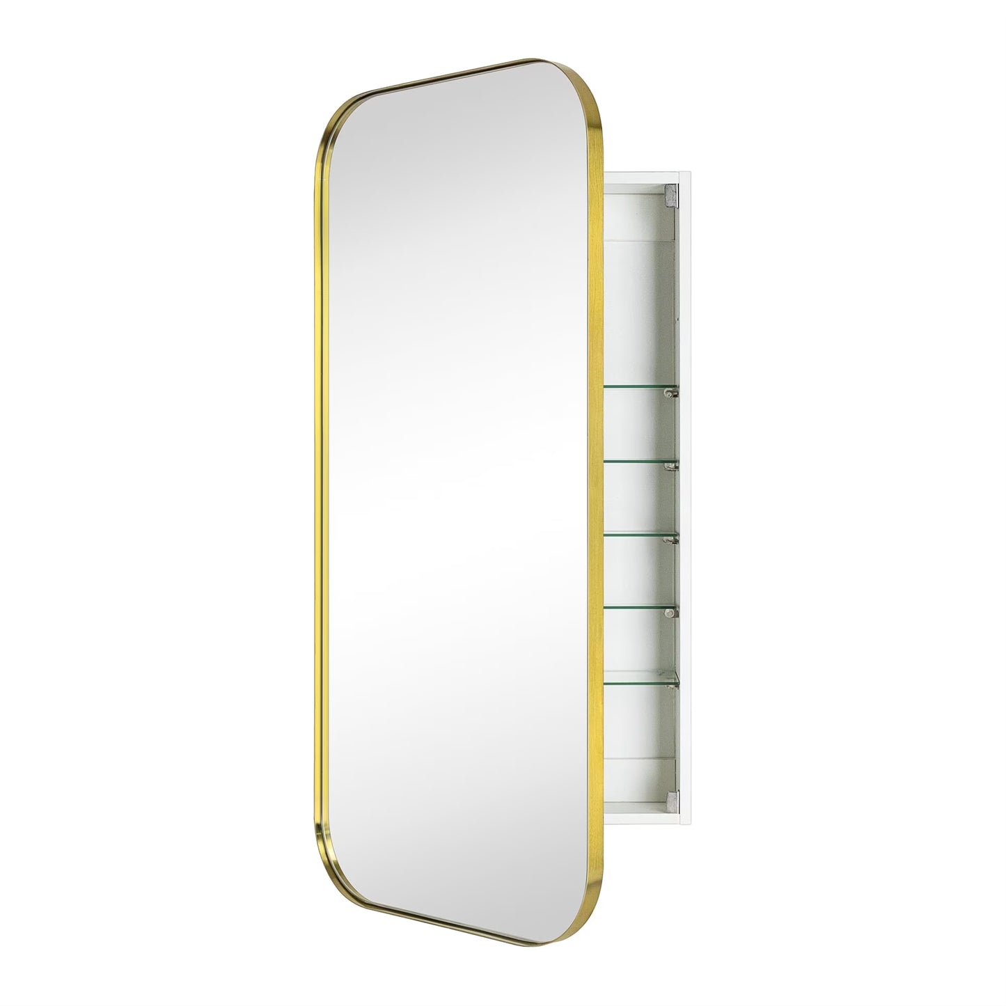 TEHOME Black Rectangle Long Recessed and Surface Mount Stainless Steel Metal Framed Rounded Rectangular Bathroom Cabinet with Mirror 20x40''