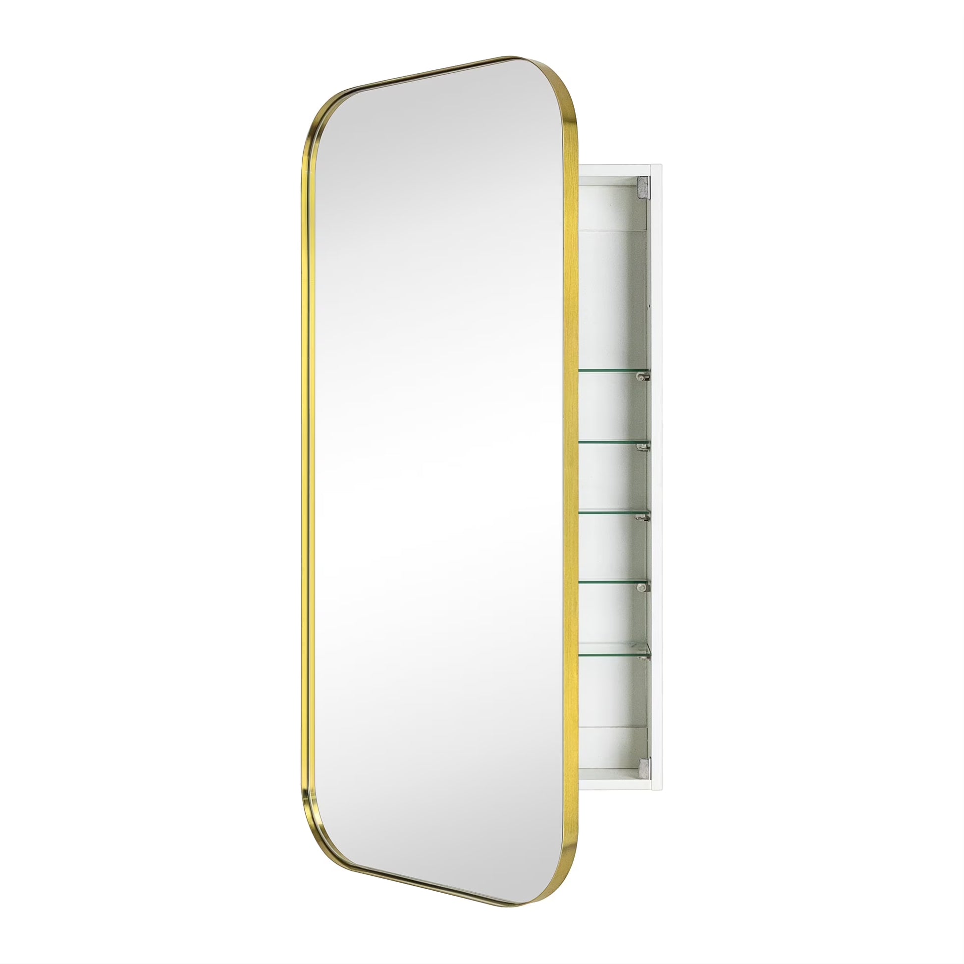 TEHOME Black Rectangle Long Recessed and Surface Mount Stainless Steel Metal Framed Rounded Rectangular Bathroom Cabinet with Mirror 20x40''