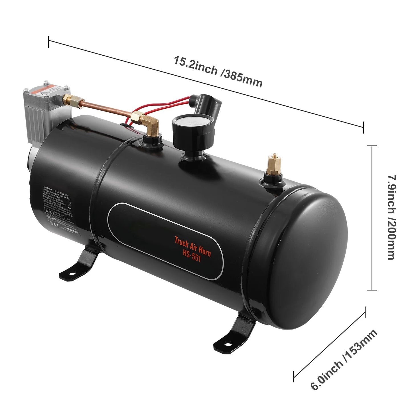 KFFKFF 12V Air Compressor System, 0.8 Gal/3L Tank, 120 psi, Ideal for Train Horns, Tire Inflation, and Air Mattresses, Onboard Compressor with Tank