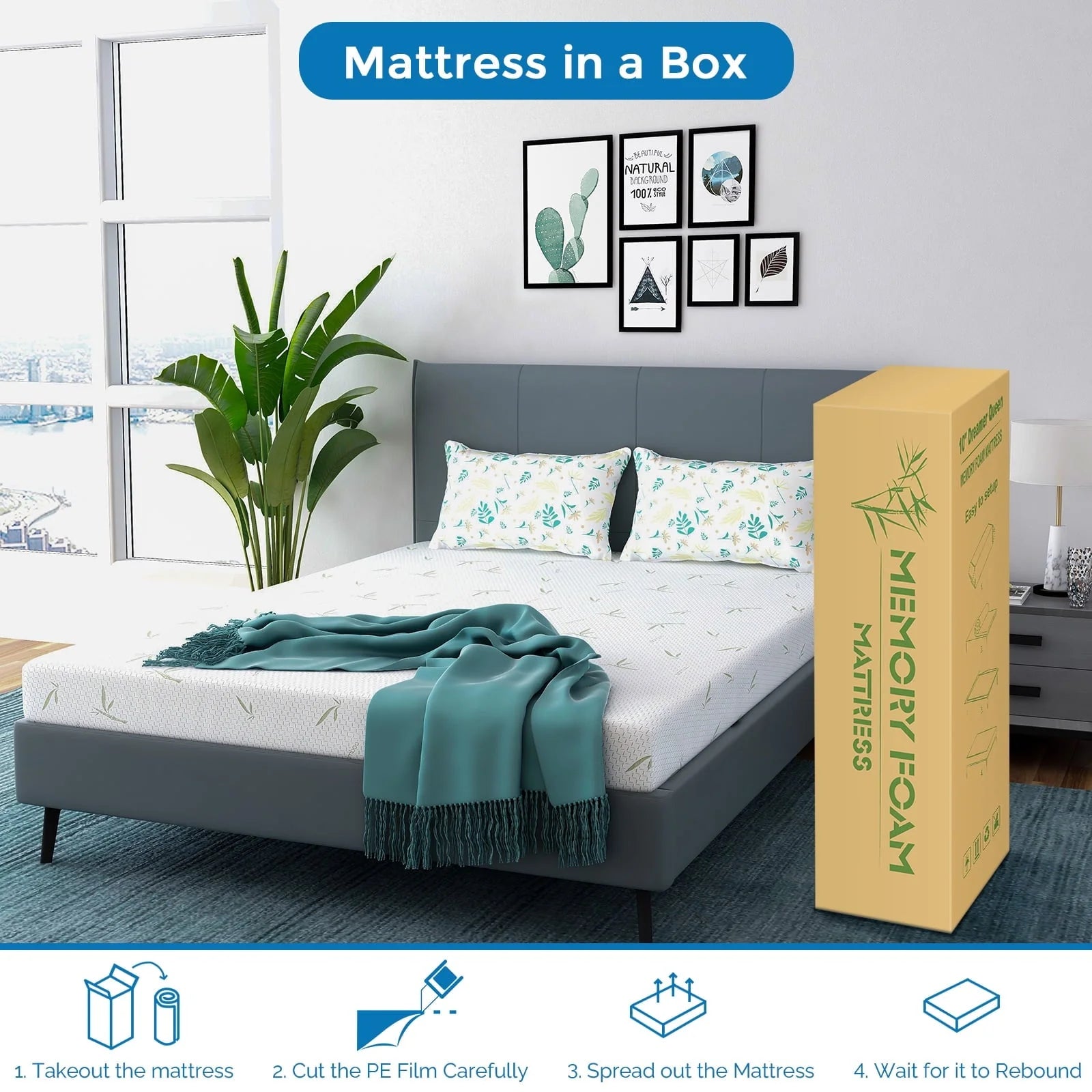 6 inch Twin Size Memory Foam Mattress , Medium Firmness Made in USA, with Green Tea Cooling Gel , Supportive & Pressure Relief Bed Mattress,Bamboo Knit cover